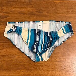Striped Blue & Cream Men's Swim Briefs